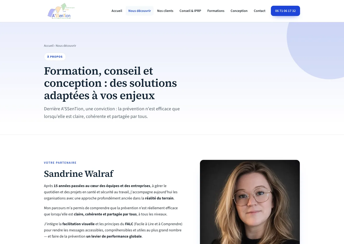 Page « Nous découvrir » — expertise et certifications mises en avant