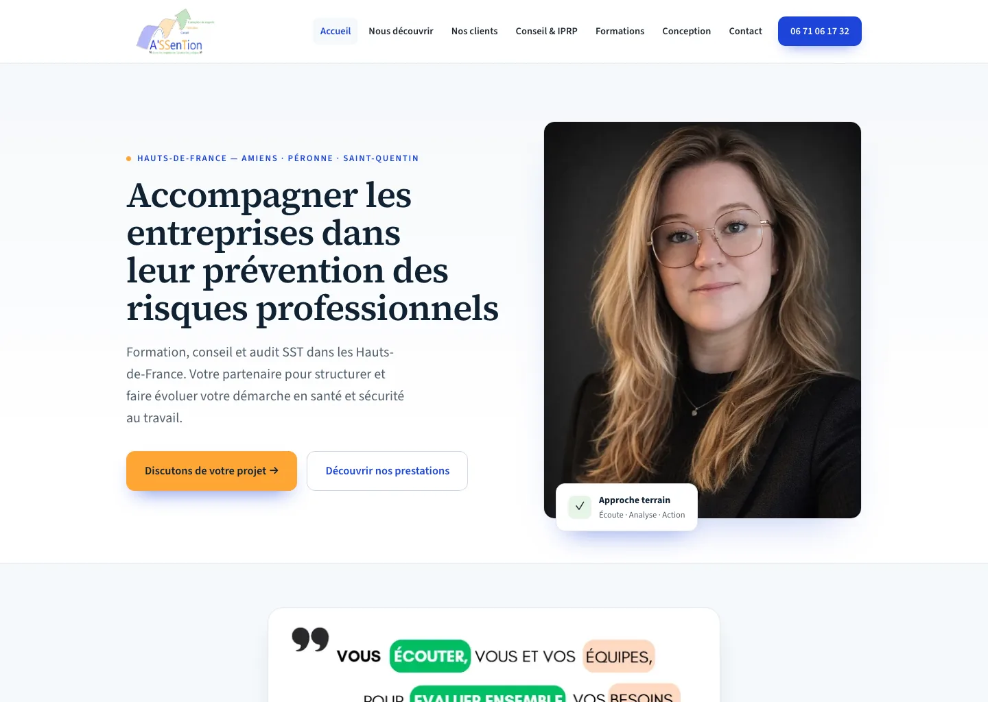 Aperçu de A'SSenTion — Site vitrine d'une consultante en prévention des risques