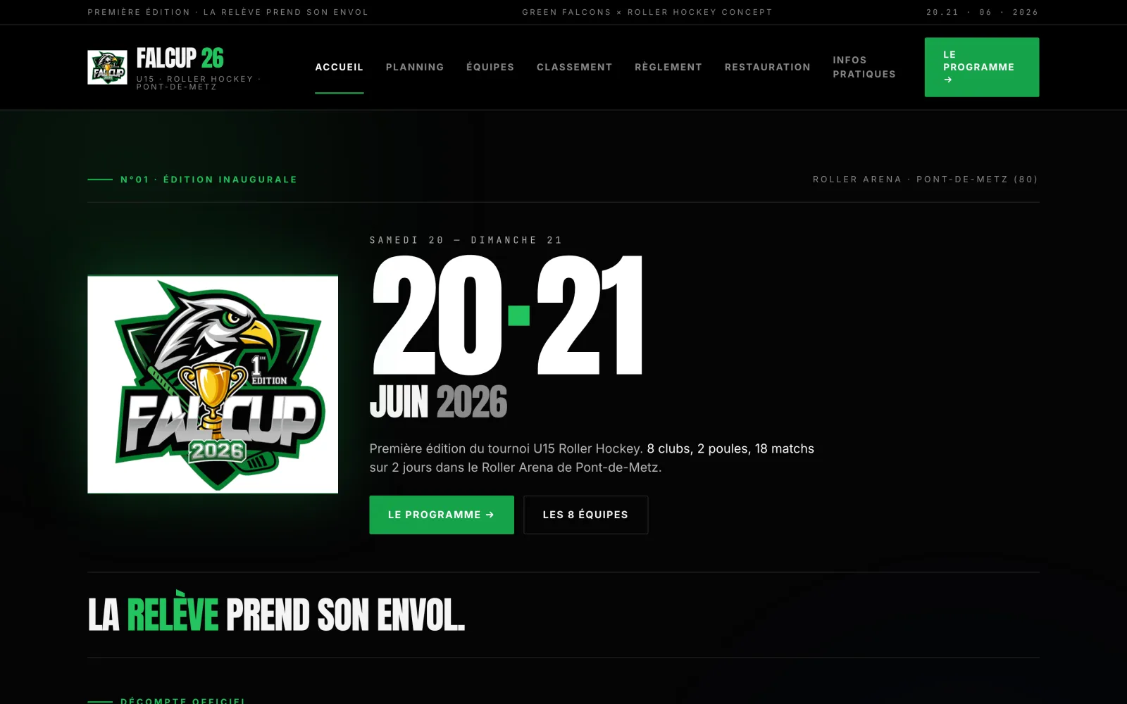 Aperçu de FALCUP — Site officiel d'un tournoi national de roller hockey