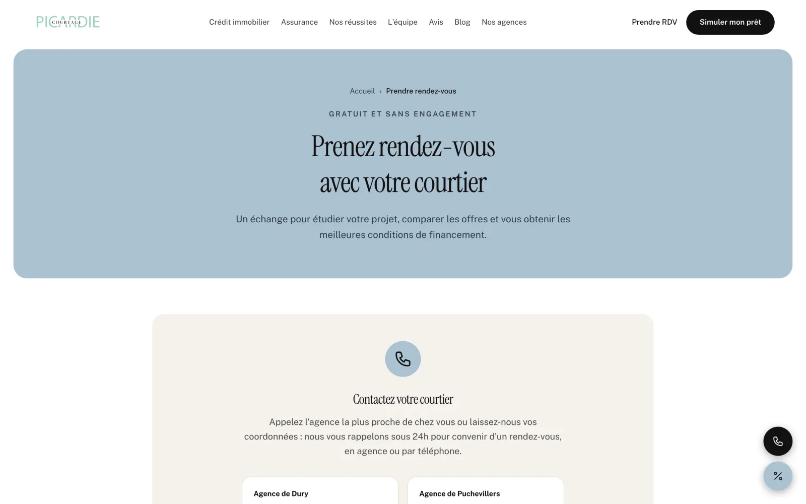 Page de prise de rendez-vous avec un courtier