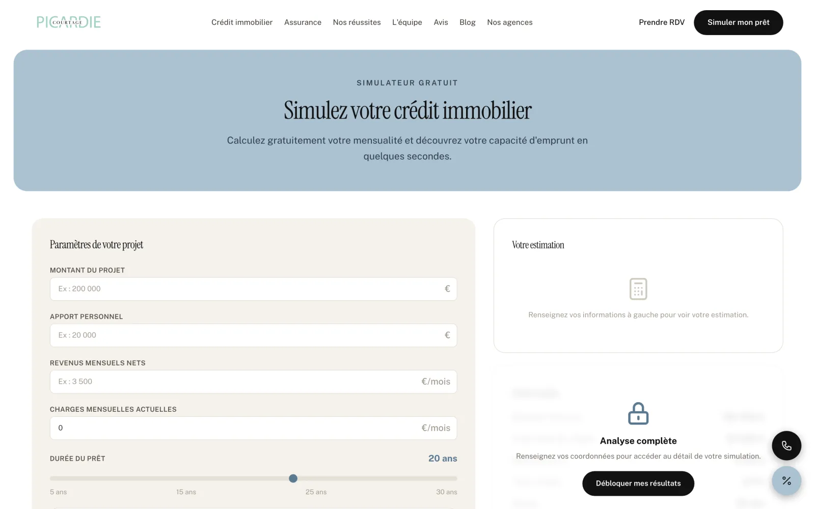 Simulateur de prêt immobilier avec estimation de la mensualité