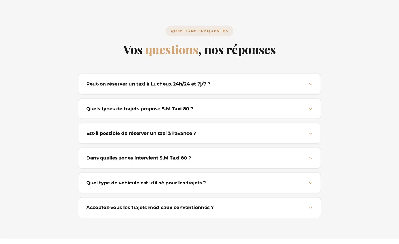 La FAQ du site, reprise en données structurées FAQPage pour Google