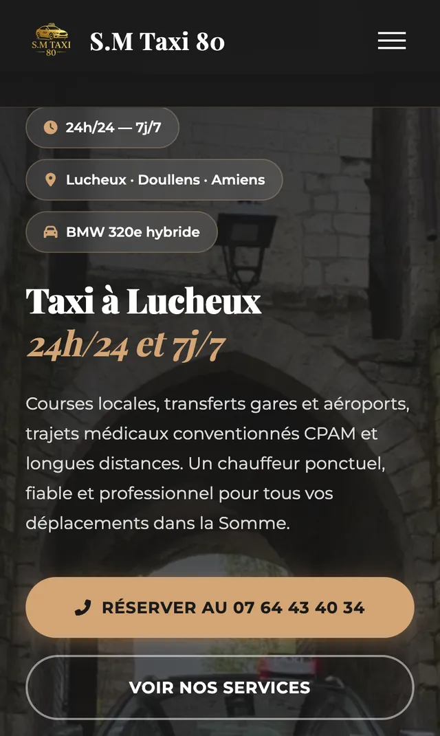 La page d'accueil sur mobile, avec le bouton d'appel